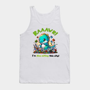 Dinosaur Attacking Building Blocks City: I'm Dino-miting! Tank Top